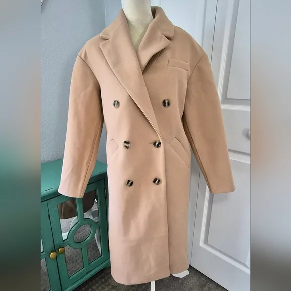 SPRING SALE | Topshop Double Breasted Long Coat in Camel Sz 4 - Picture 2 of 7